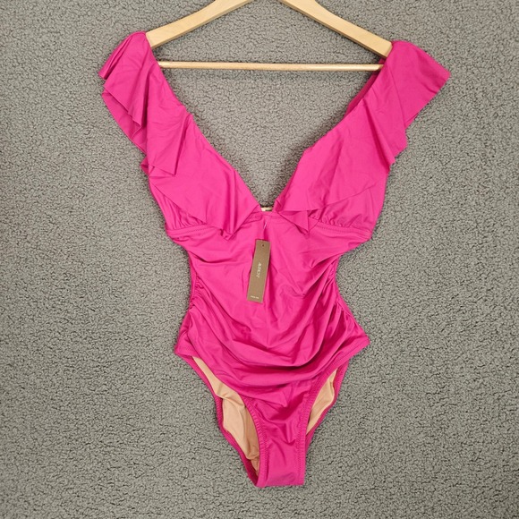 J. Crew Other - J Crew Ruched Ruffle One-piece Swimsuit 6 Padded Bra Stretch Lined Classic NWT